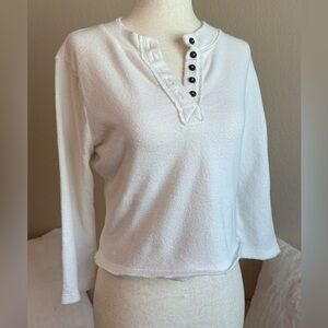 Free People FP Beach Henley Top Textured Ivory Cotton Cropped Womens XS Coastal